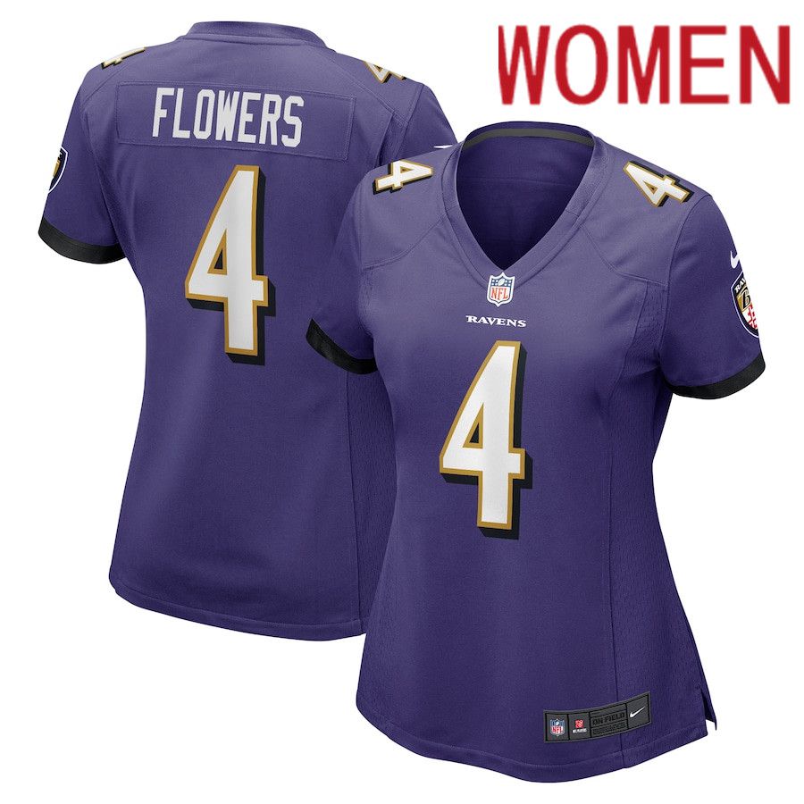 Women Baltimore Ravens #4 Zay Flowers Nike Purple Team Game NFL Jersey->customized nfl jersey->Custom Jersey